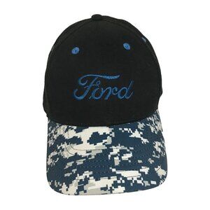 Black Embroidered Ford Logo Adjustable Snapback Hat Cap With Blue Camo Bill